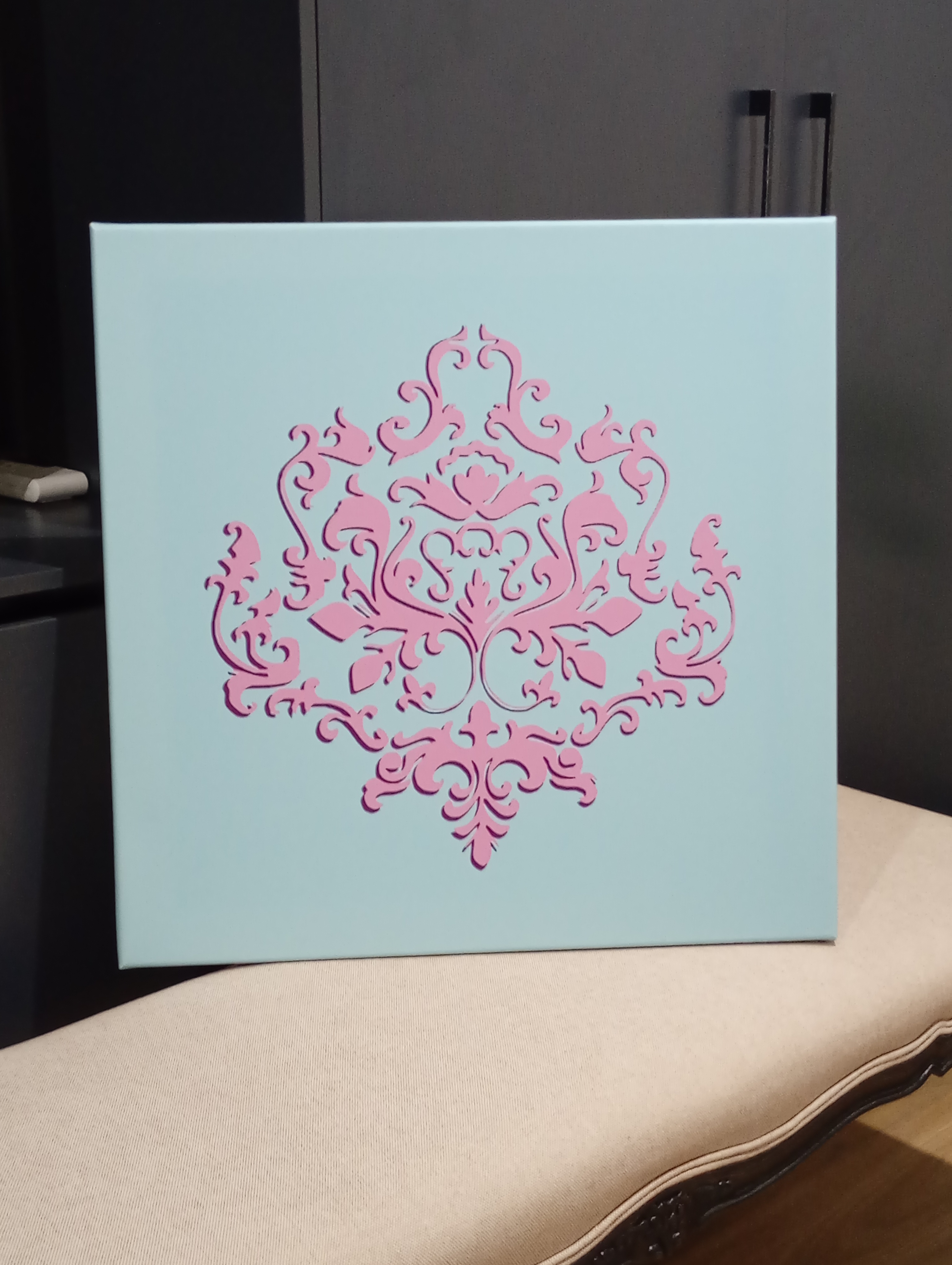 Damask Artwork by Rhonda Lee Wright - Light Blue / Pink